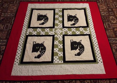 Lorna Lafferty -The Buddy Cat Quilt hand painted on calico - quilted by Tomomi McElwee
